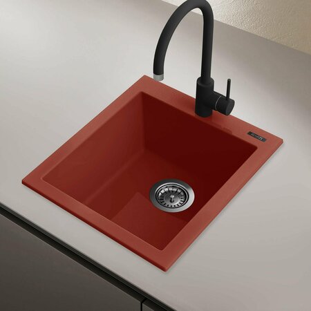 RUVATI 16 x 20 inch epiGranite Drop-in Topmount Granite Composite Single Bowl Kitchen Sink Berry Red RVG1016BR